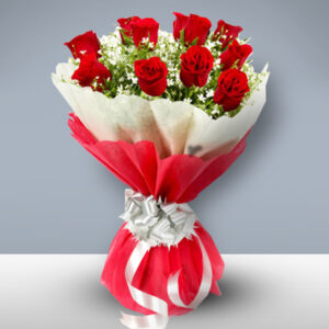 A bouquet of red roses to express love, passion, and timeless beauty